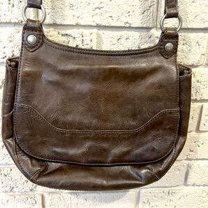 Frye Brown Leather Shoulder Saddle Bag Flap Closure